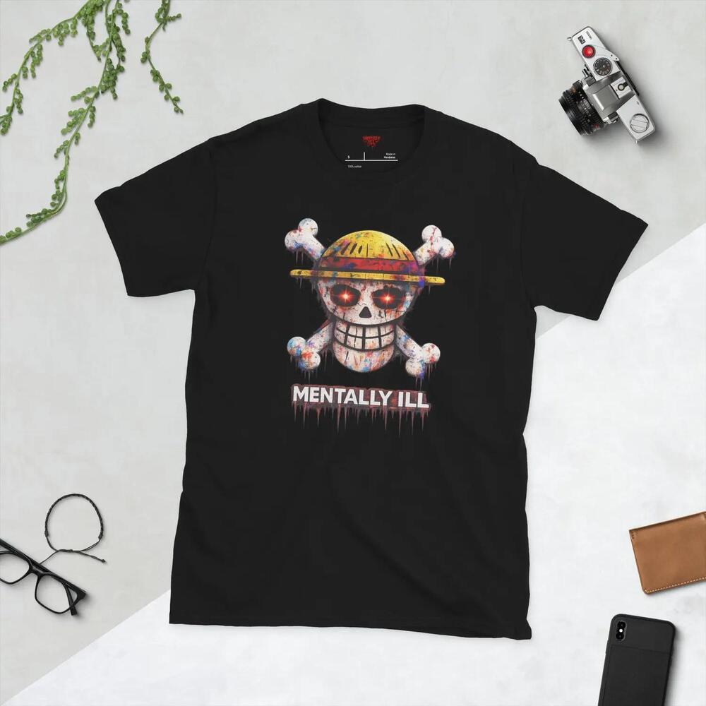 Mentally Ill Pirate Skull T-Shirt Anime Streetwear Graphic Tee